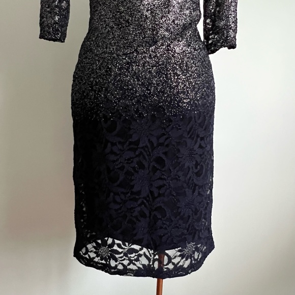 Marina - Dark Blue & Silver Floral Lace Midi Dress - Picture 8 of 13